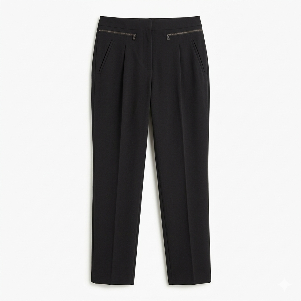 NWT BCBGMAXAZRIA Slim Fit Black Front Horizontal Zips Trousers Pants Size M